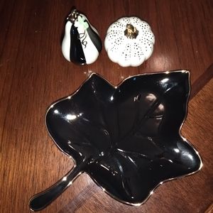 Lenox salt and pepper shakers with leaf dish